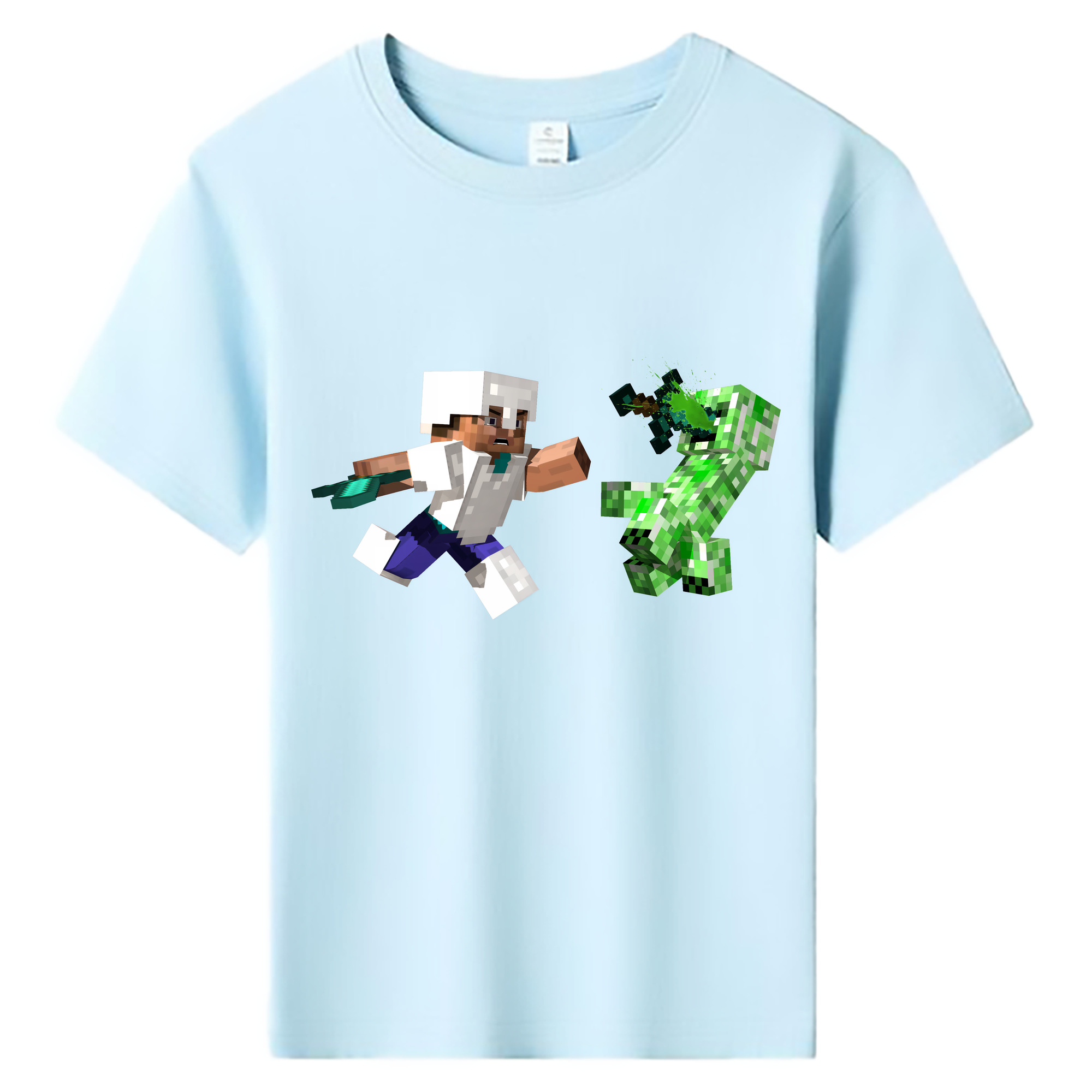 （画像用） マインクラフト ブロックの世界 Minecraft MC Block world 綿100％キッズTシャツ（フロントプリント）